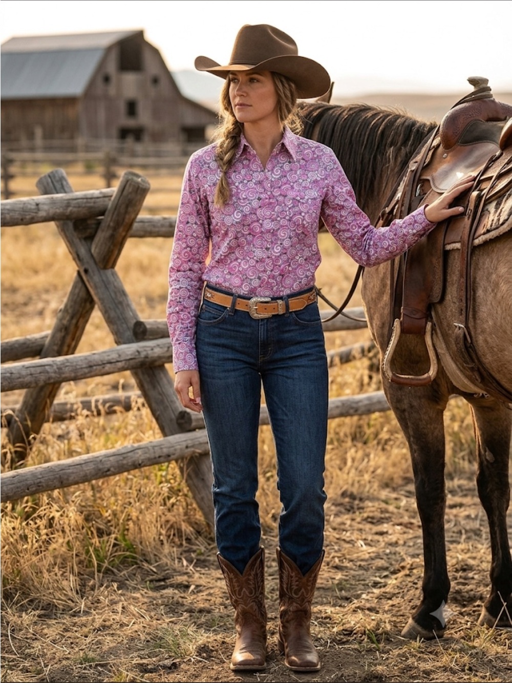 Wrangler Pink and White Swirl Western Shirt size XL